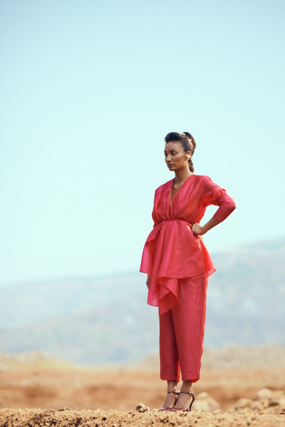 Saanjh Set with Pants In Fuchsia Pink