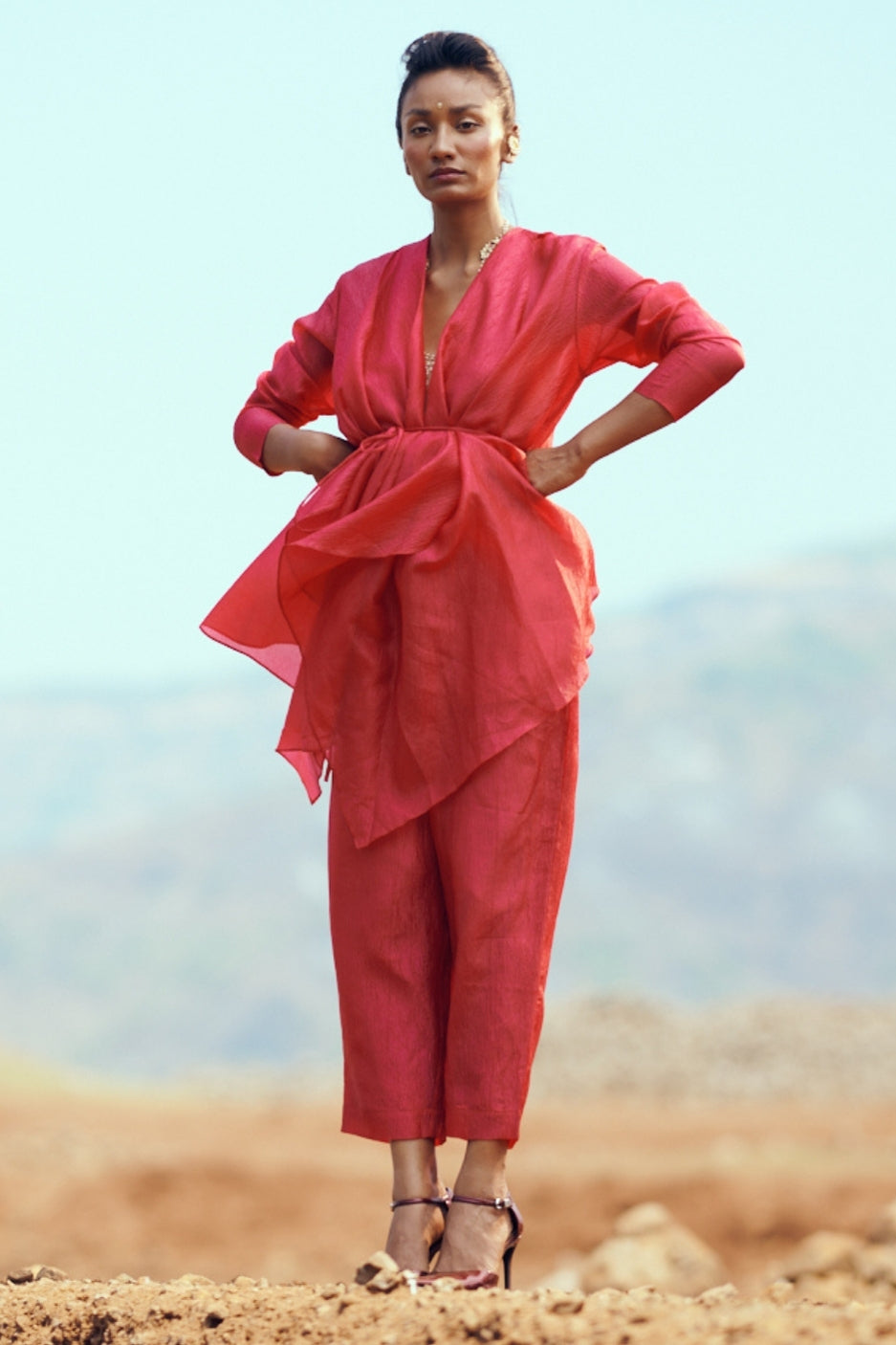 Saanjh Set with Pants In Fuchsia Pink