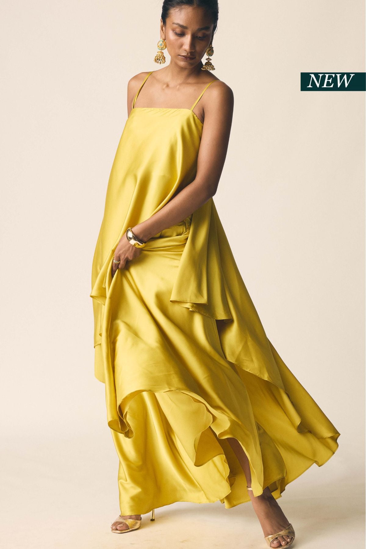 Adaa Set in Kesar Yellow Satin