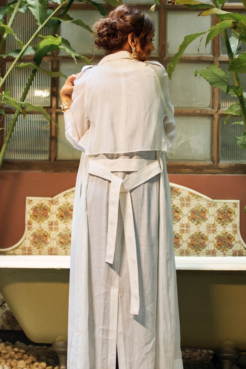 Sia Mul-Chanderi Trench in White