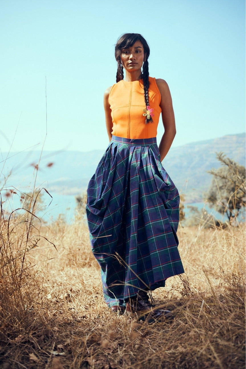 Coromandel Skirt in Green Checks