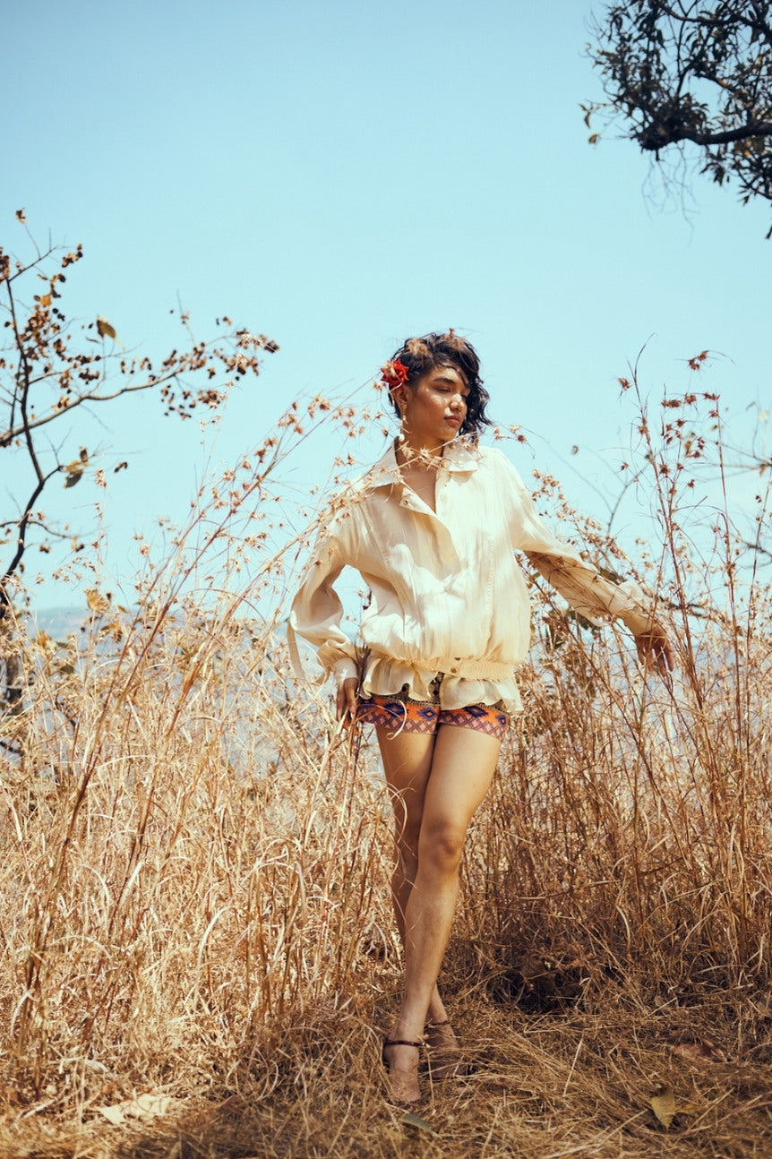 Railey Mul-Chanderi Summer Bomber In Light Melon