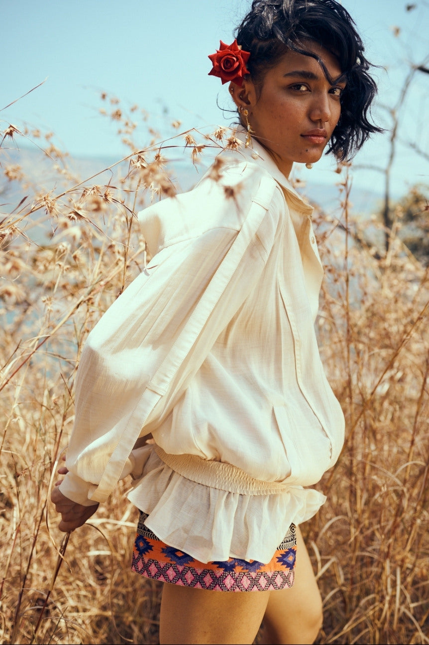 Railey Mul-Chanderi Summer Bomber In Light Melon