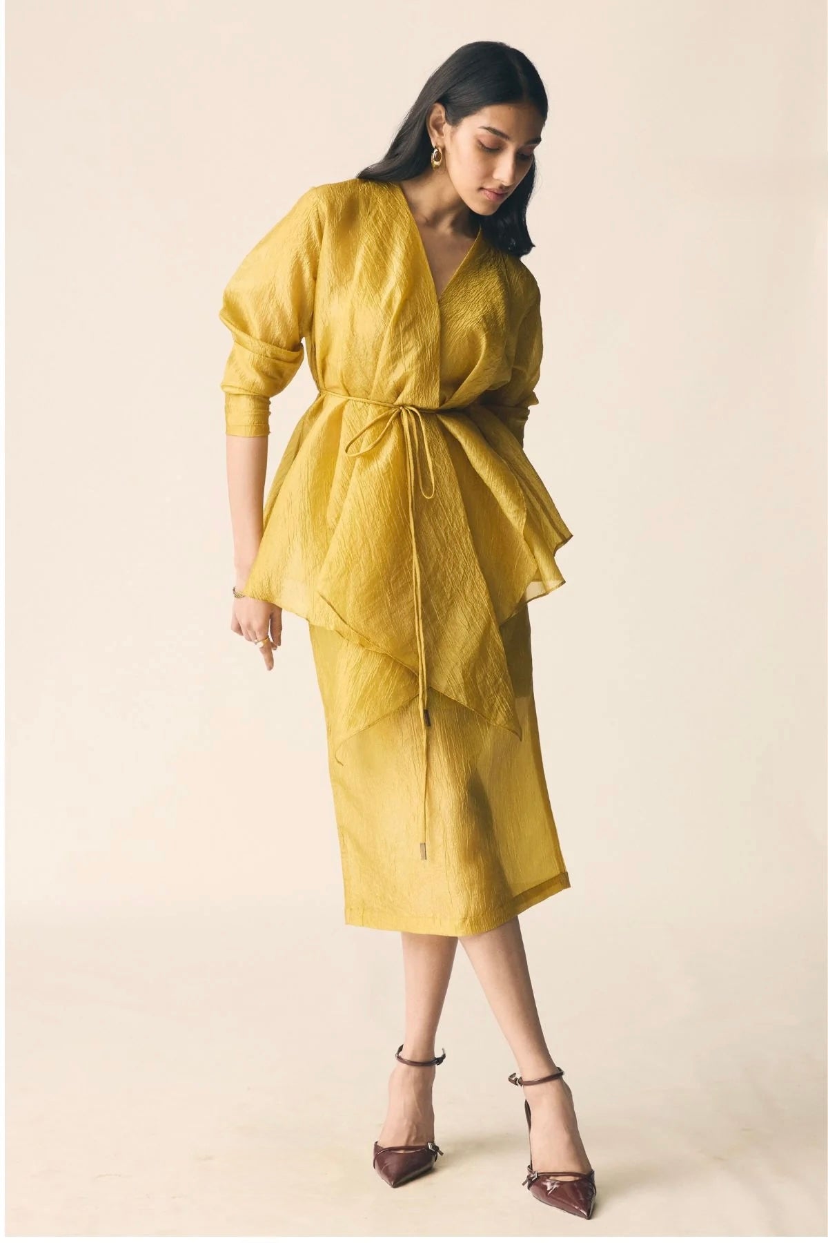 Saanjh Set in Mustard Organza