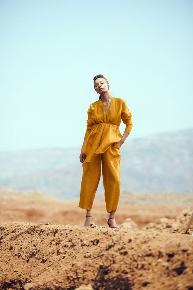 Saanjh Set with Pants In Mustard
