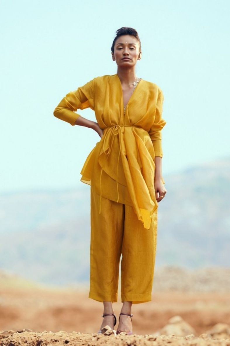 Saanjh Set with Pants In Mustard