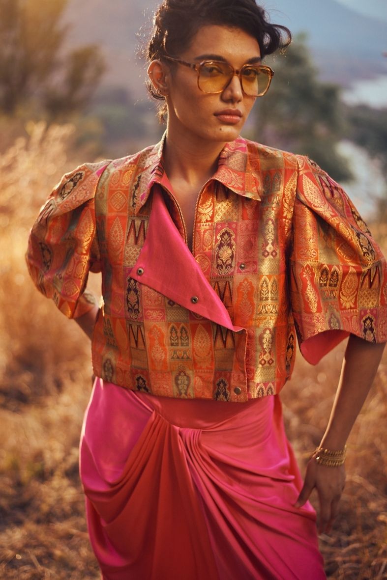 Samah Handloom Silk Bolero in Pink
