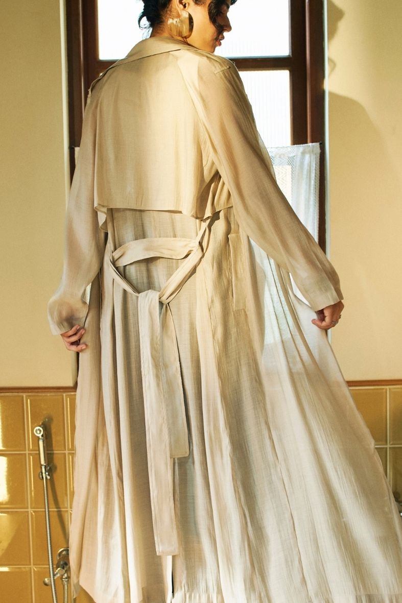 Sia Mul-Chanderi Trench in Tan