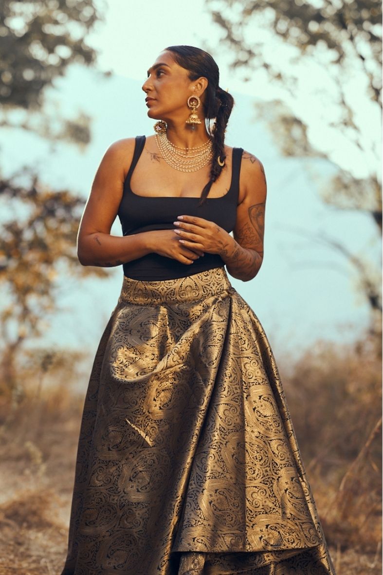 Mori Skirt in Black Brocade
