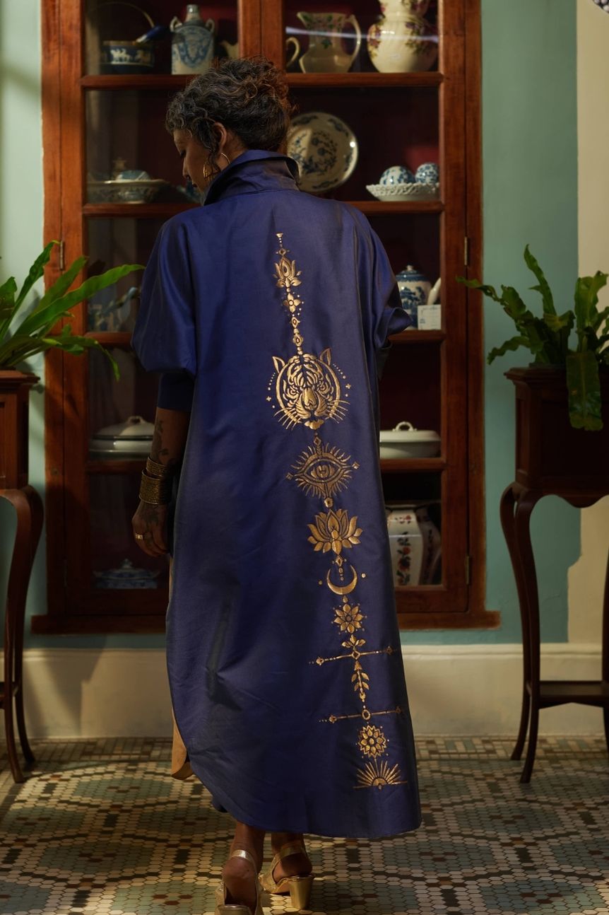 Amaai Dress in Dark Blue Brocade