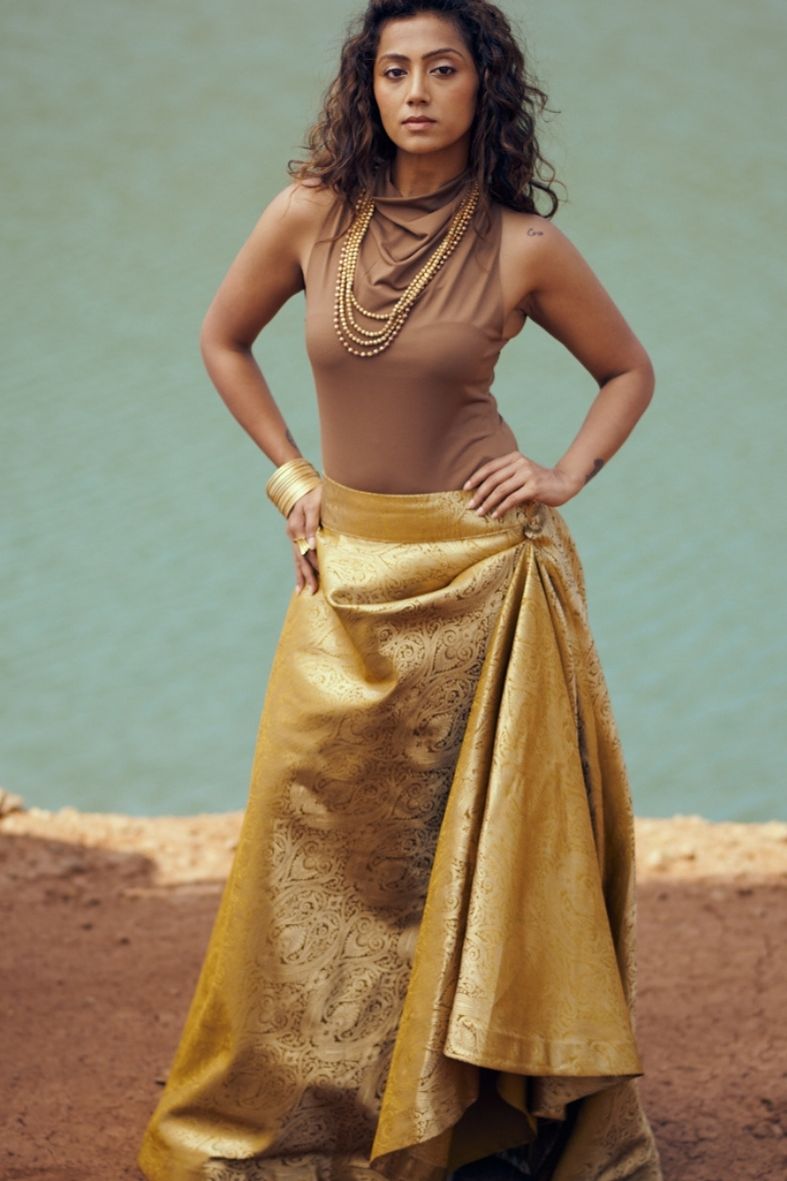Mori Skirt in Mustard Brocade