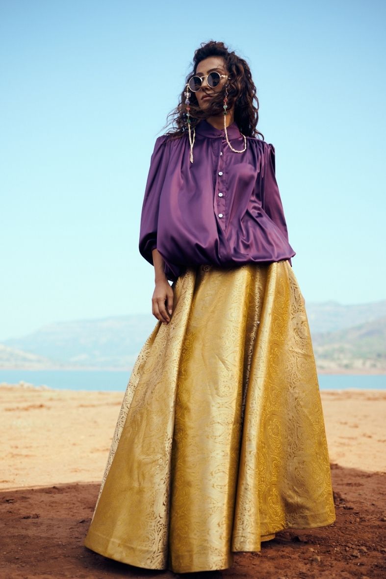 Mori Skirt in Mustard Brocade