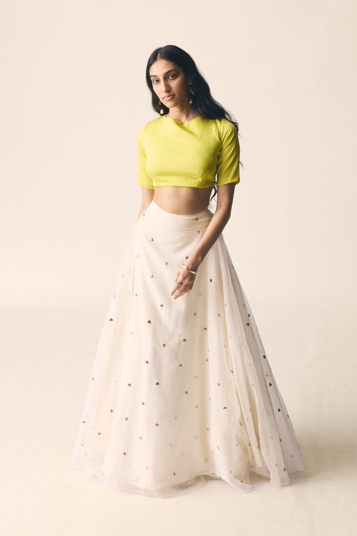 Sitara Set in Organza with Neon Green Blouse