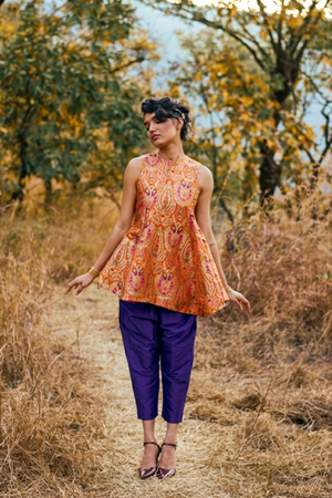 Swara Handloom Brocade Set in Marigold Orange