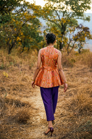 Swara Handloom Brocade Set in Marigold Orange