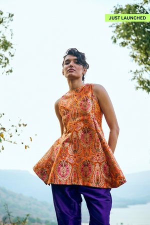 Swara Handloom Brocade Set in Marigold Orange