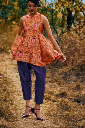 Swara Handloom Brocade Set in Marigold Orange
