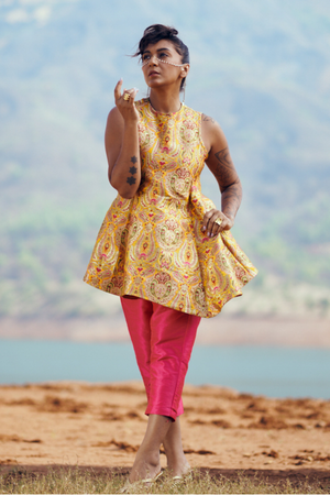 Swara Handloom Brocade Set in Kesar Yellow