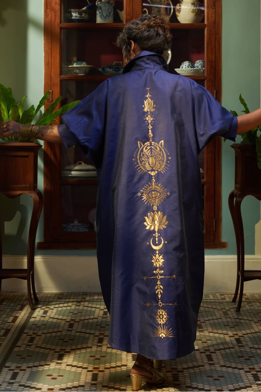 Amaai Dress in Dark Blue Brocade