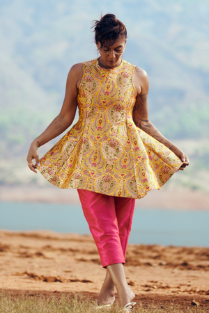 Swara Handloom Brocade Set in Kesar Yellow