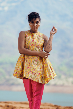Swara Handloom Brocade Set in Kesar Yellow