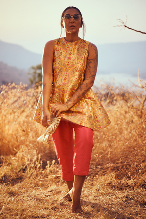 Swara Handloom Brocade Set in Kesar Yellow