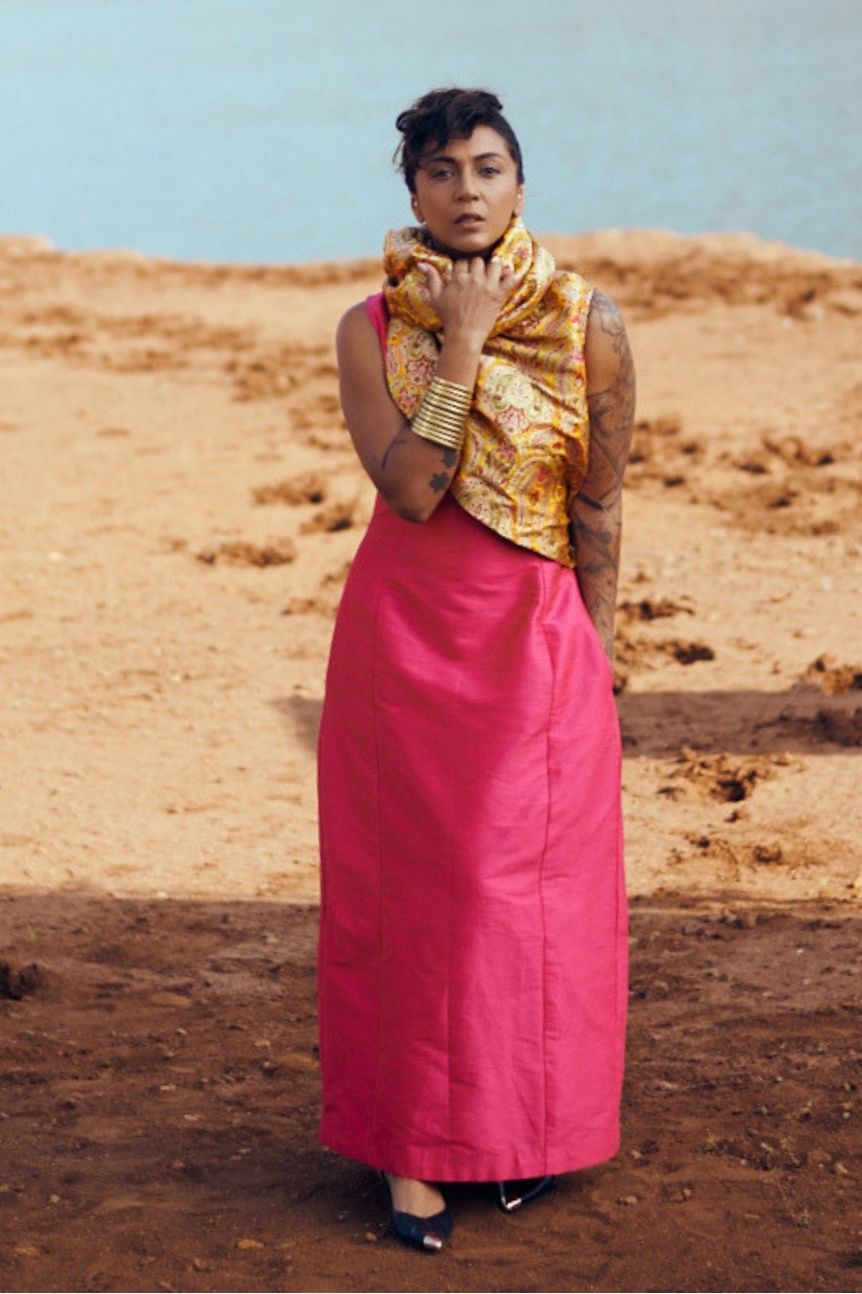 Raas Handloom Silk Brocade Dress in Pink