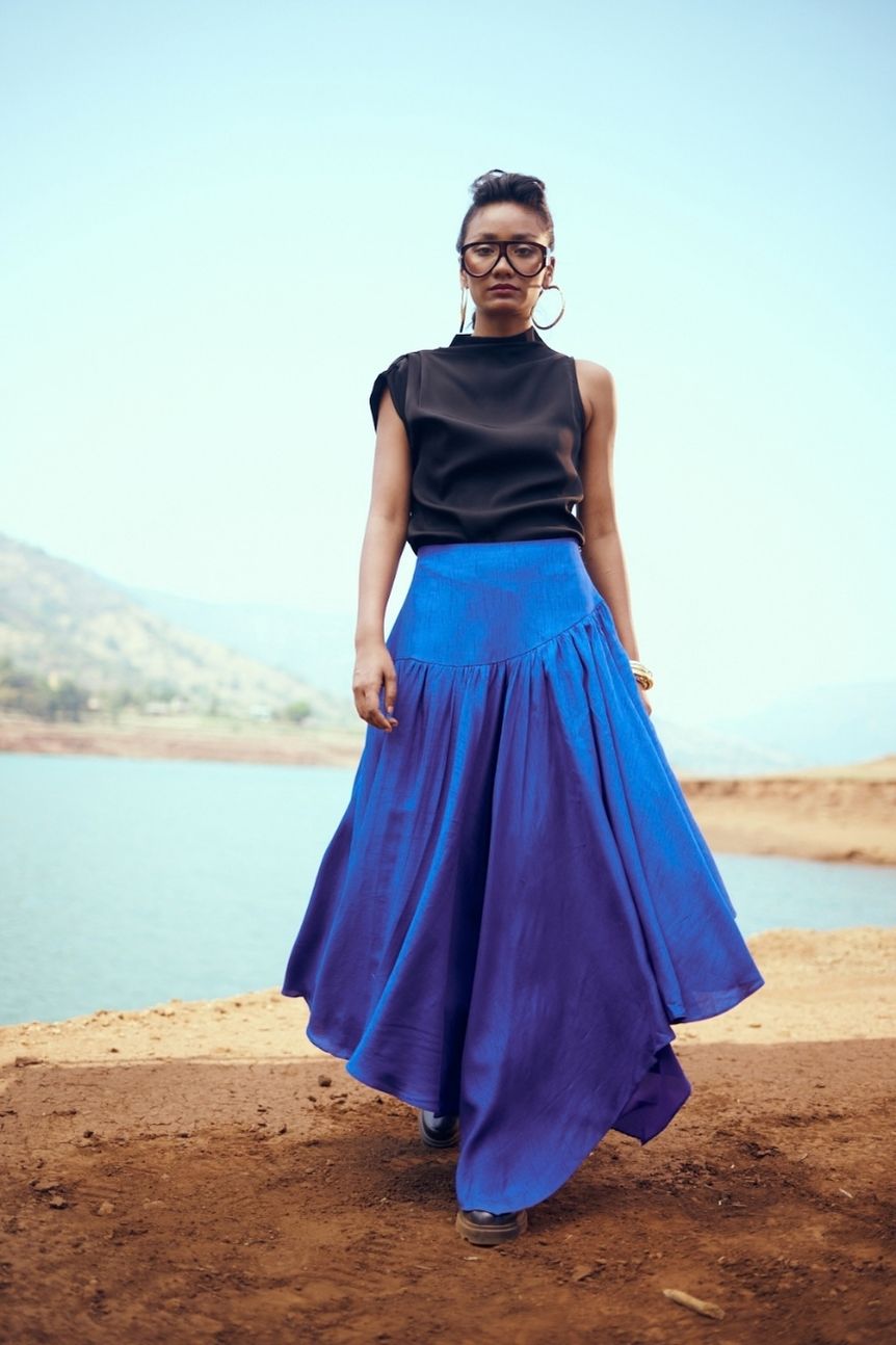 Swing Cotton Silk Skirt in Ultramarine Blue