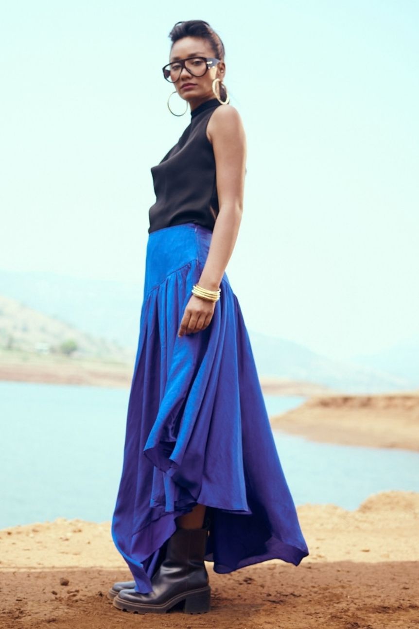 Swing Cotton Silk Skirt in Ultramarine Blue