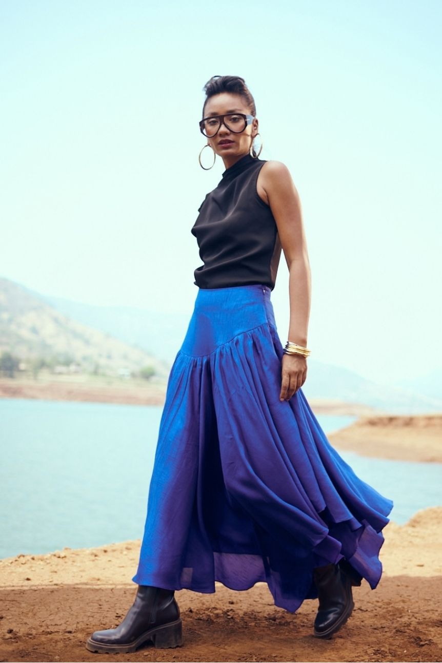 Swing Cotton Silk Skirt in Ultramarine Blue