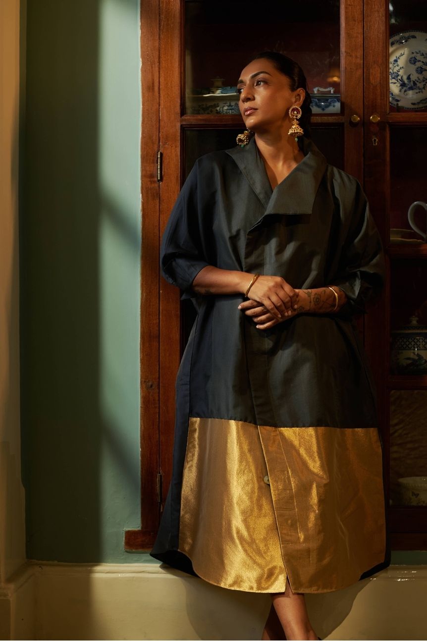 Amaai Dress in Black Brocade