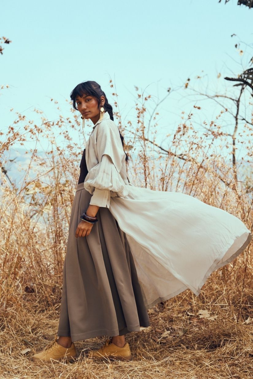 Meera Organza Trench in Light Grey