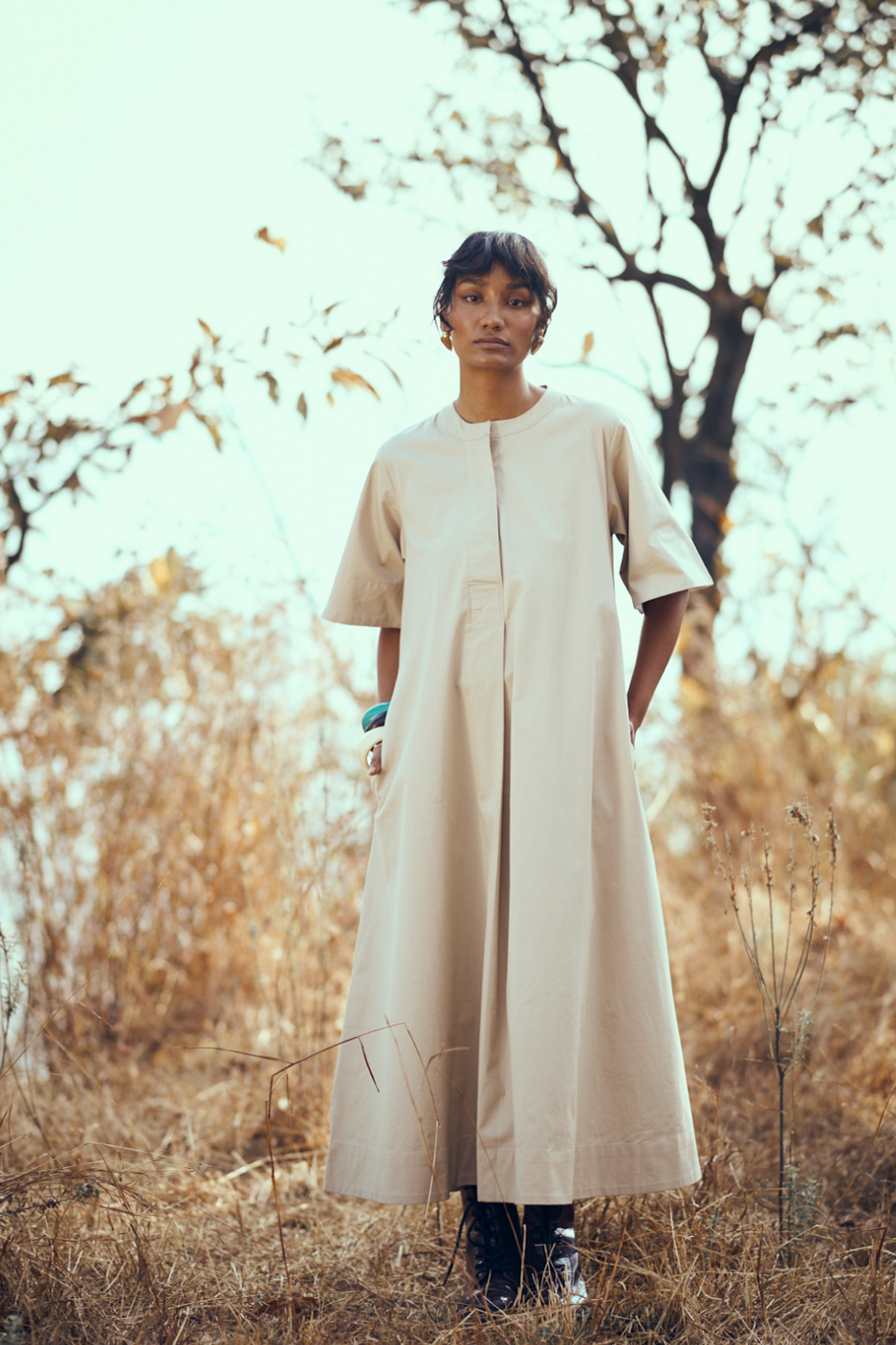 Nibbana Dress in Light Tan