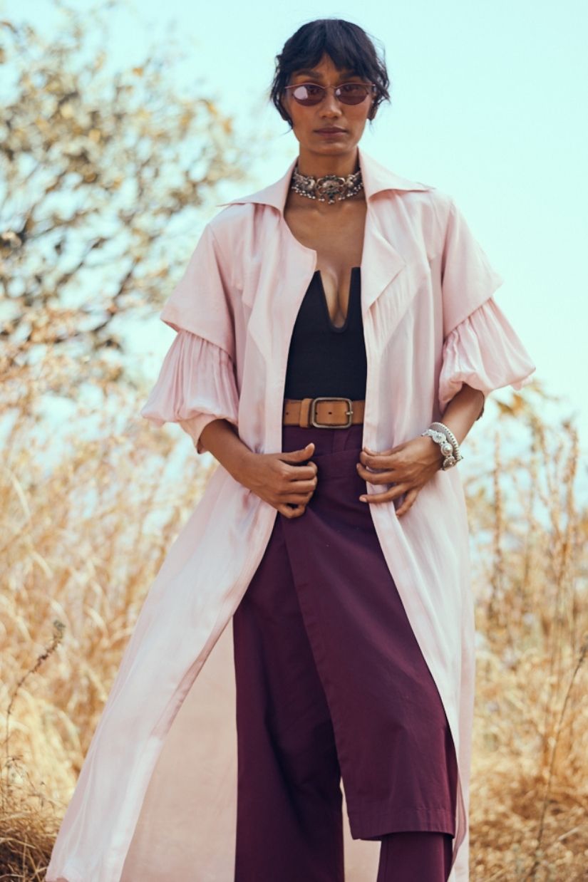Meera Organza Trench in Blush Pink