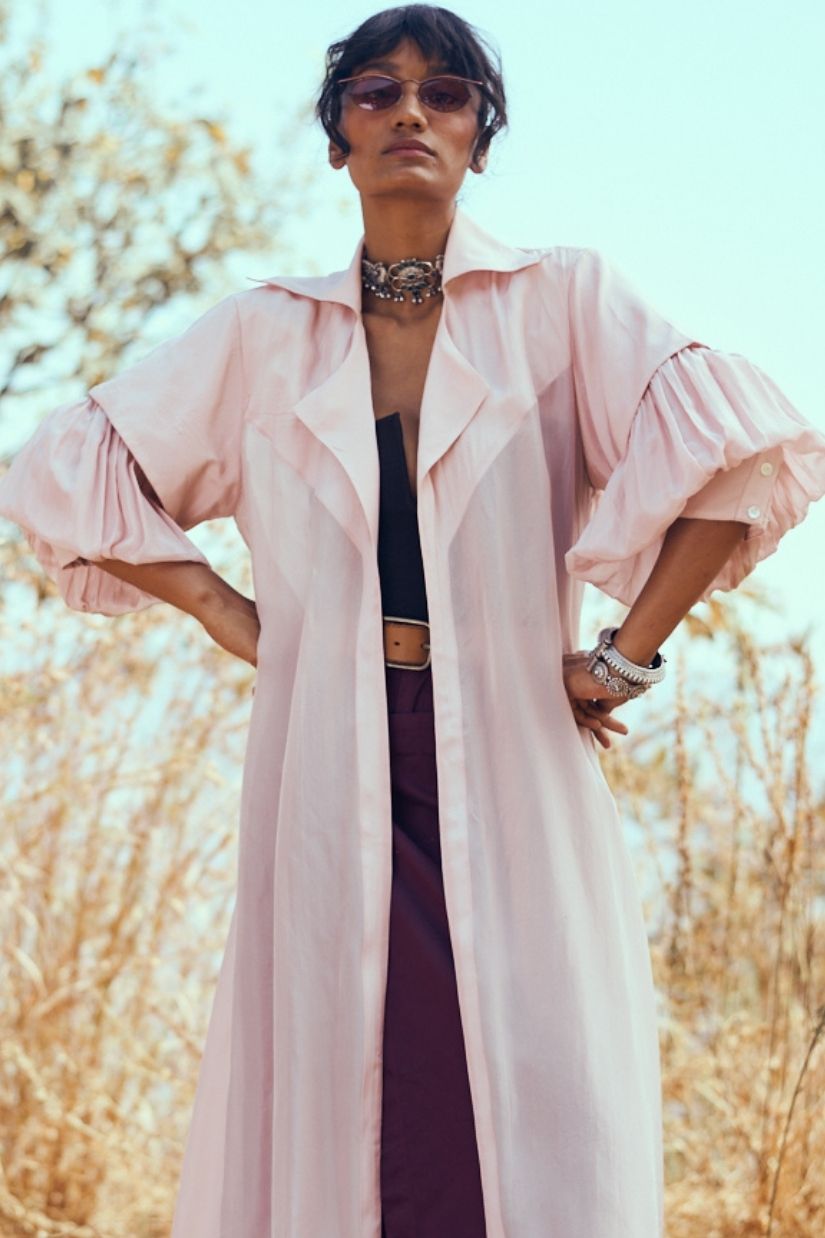 Meera Organza Trench in Blush Pink
