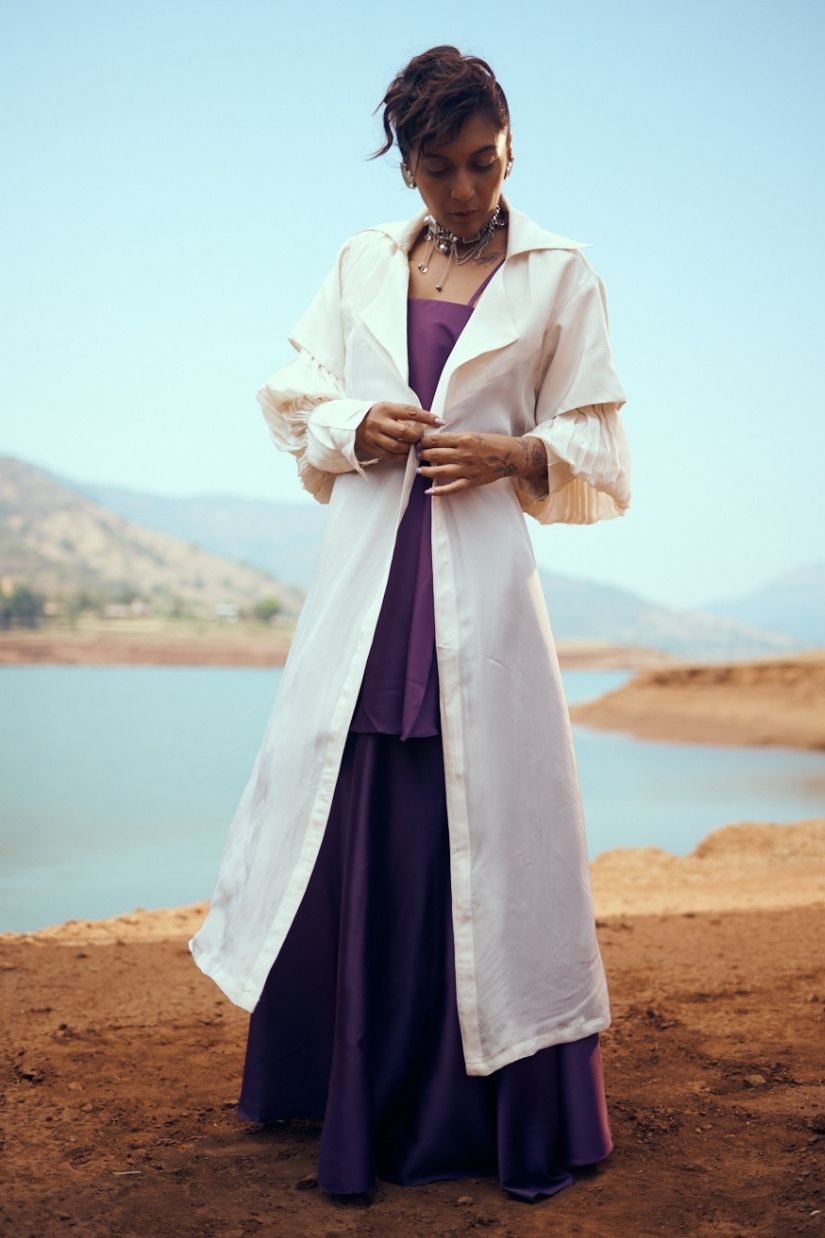 Meera Organza Trench in Off White