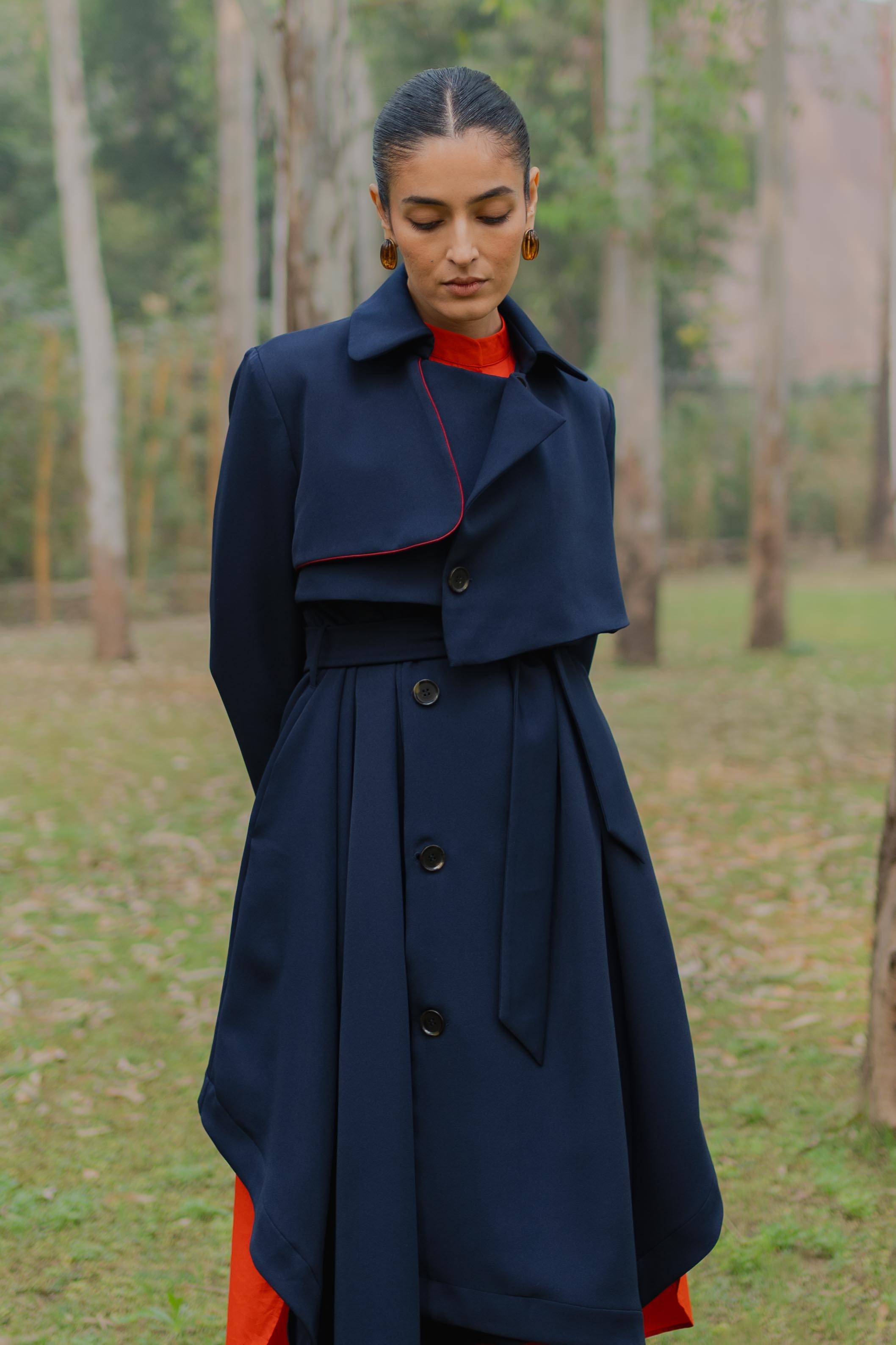 Romaji Trench Coat Classic Navy Blue