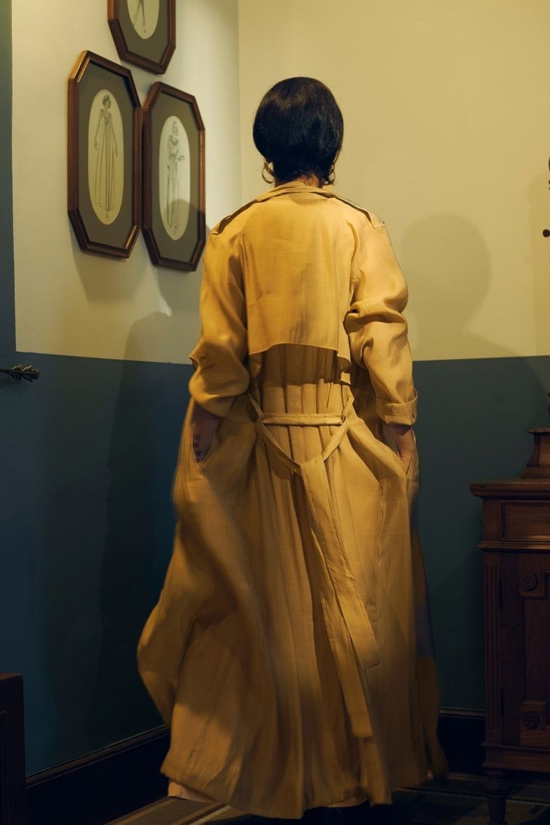 Sia Mul-Chanderi Trench in Tan