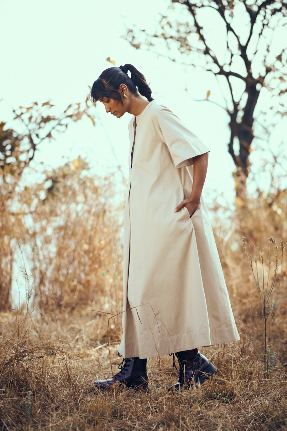 Nibbana Dress in Light Tan