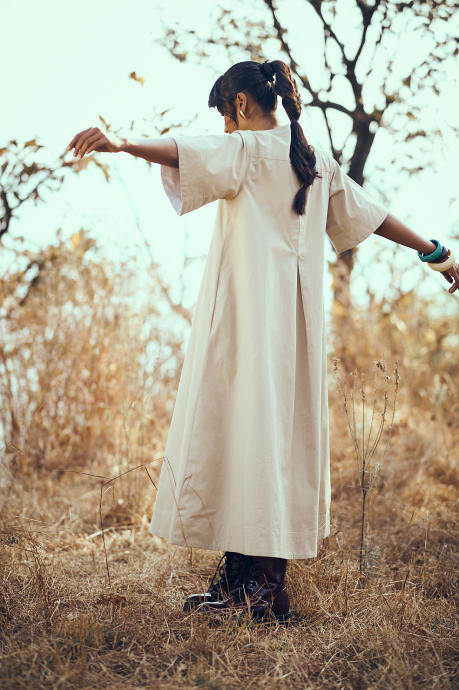 Nibbana Dress in Light Tan