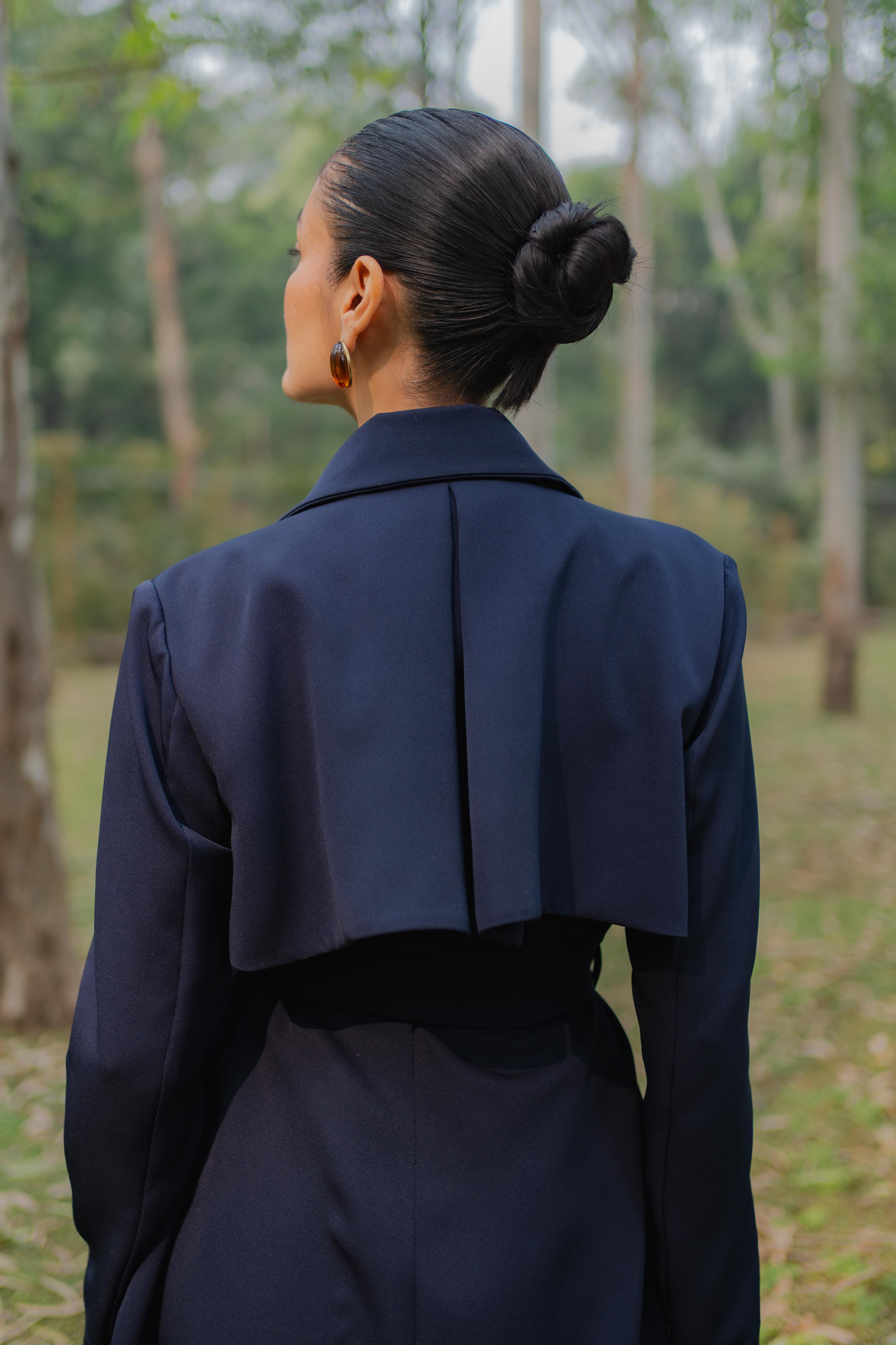 Romaji Trench Coat Classic Navy Blue