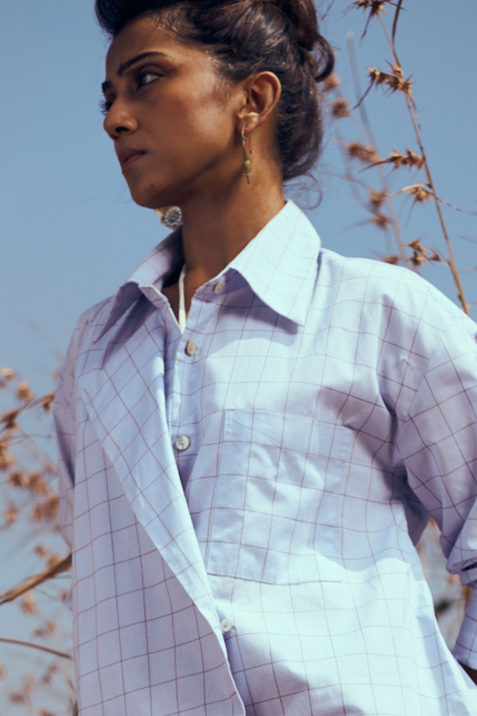 Atelier Cotton Shirt In Sky Blue Checks