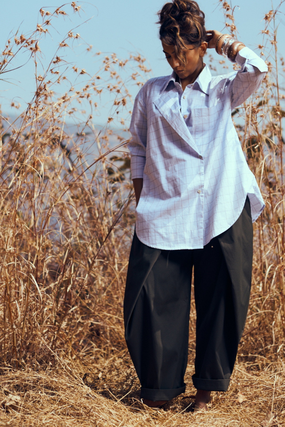 Atelier Cotton Shirt In Sky Blue Checks