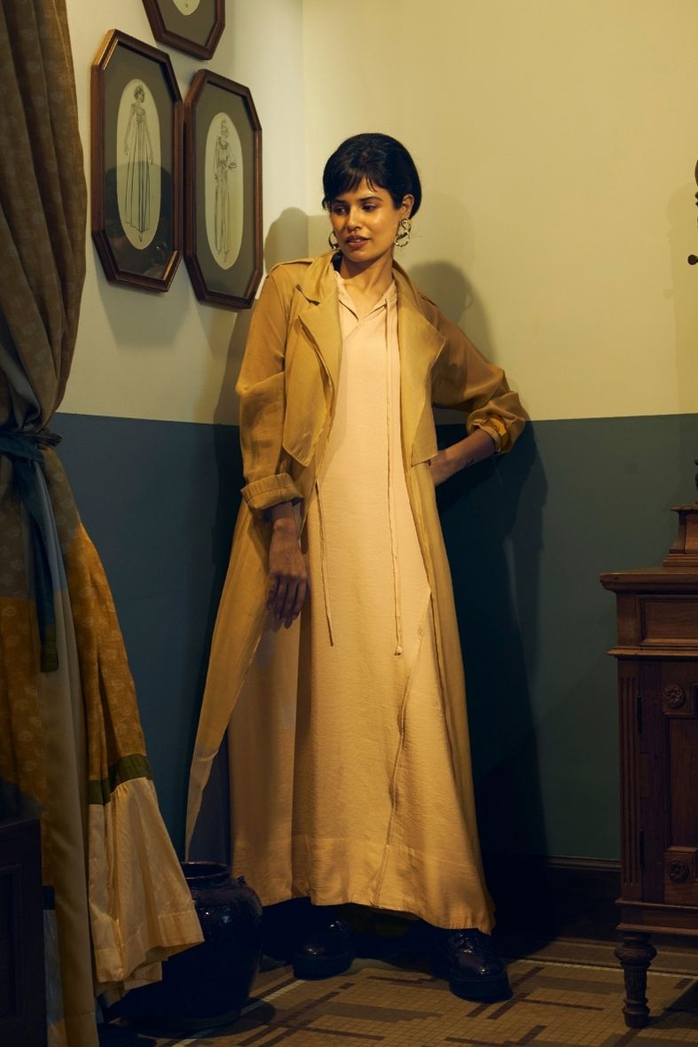 Sia Mul-Chanderi Trench in Tan