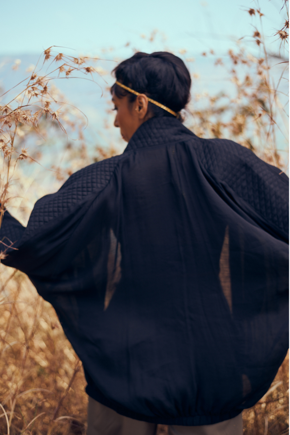 Nira Mul-Chanderi Summer Bomber In Black