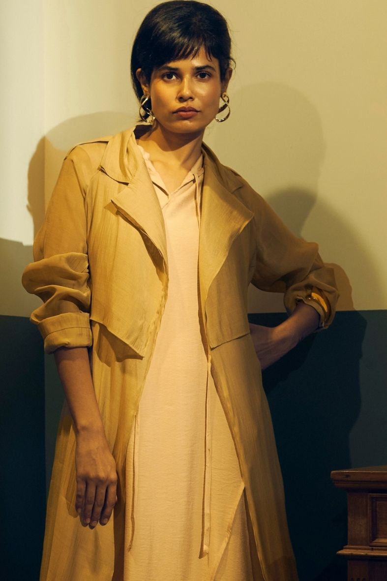 Sia Mul-Chanderi Trench in Tan