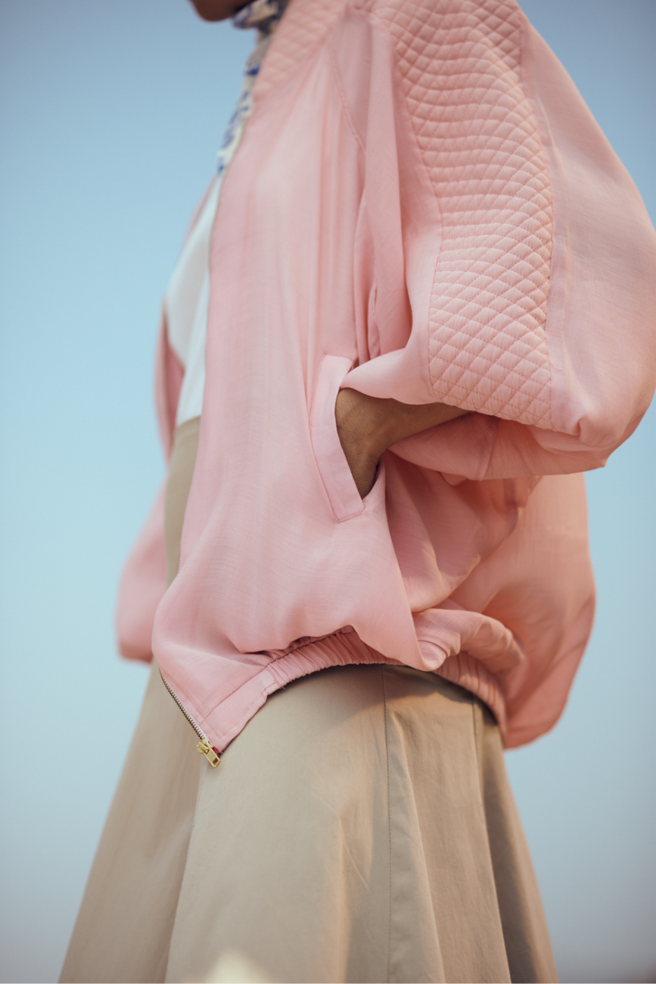 Nira Mul-Chanderi Summer Bomber In Blush Pink