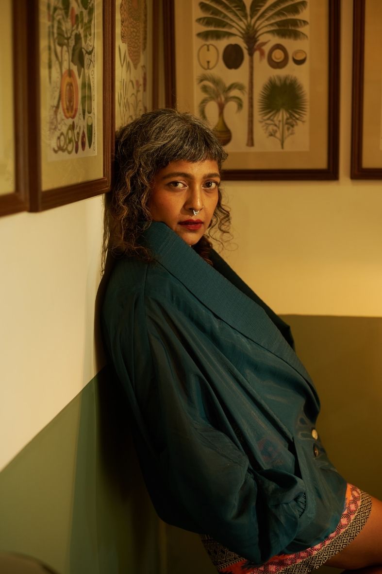Noor Mulchanderi Blazer In Ink Blue