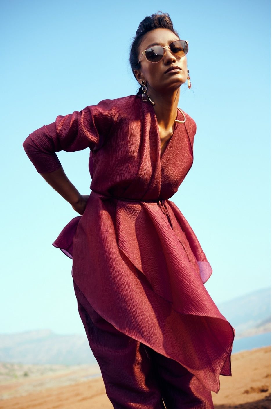 Saanjh Set with Pants In Deep Wine