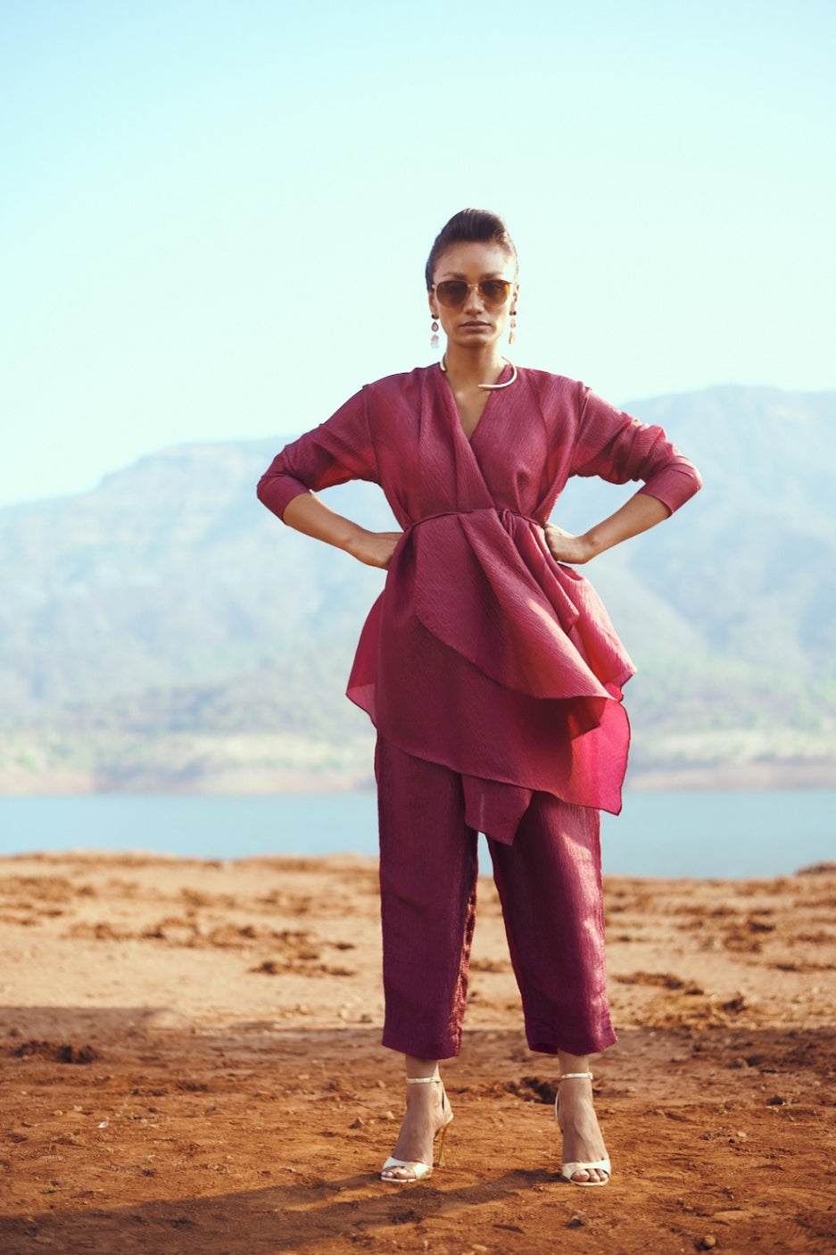 Saanjh Set with Pants In Deep Wine